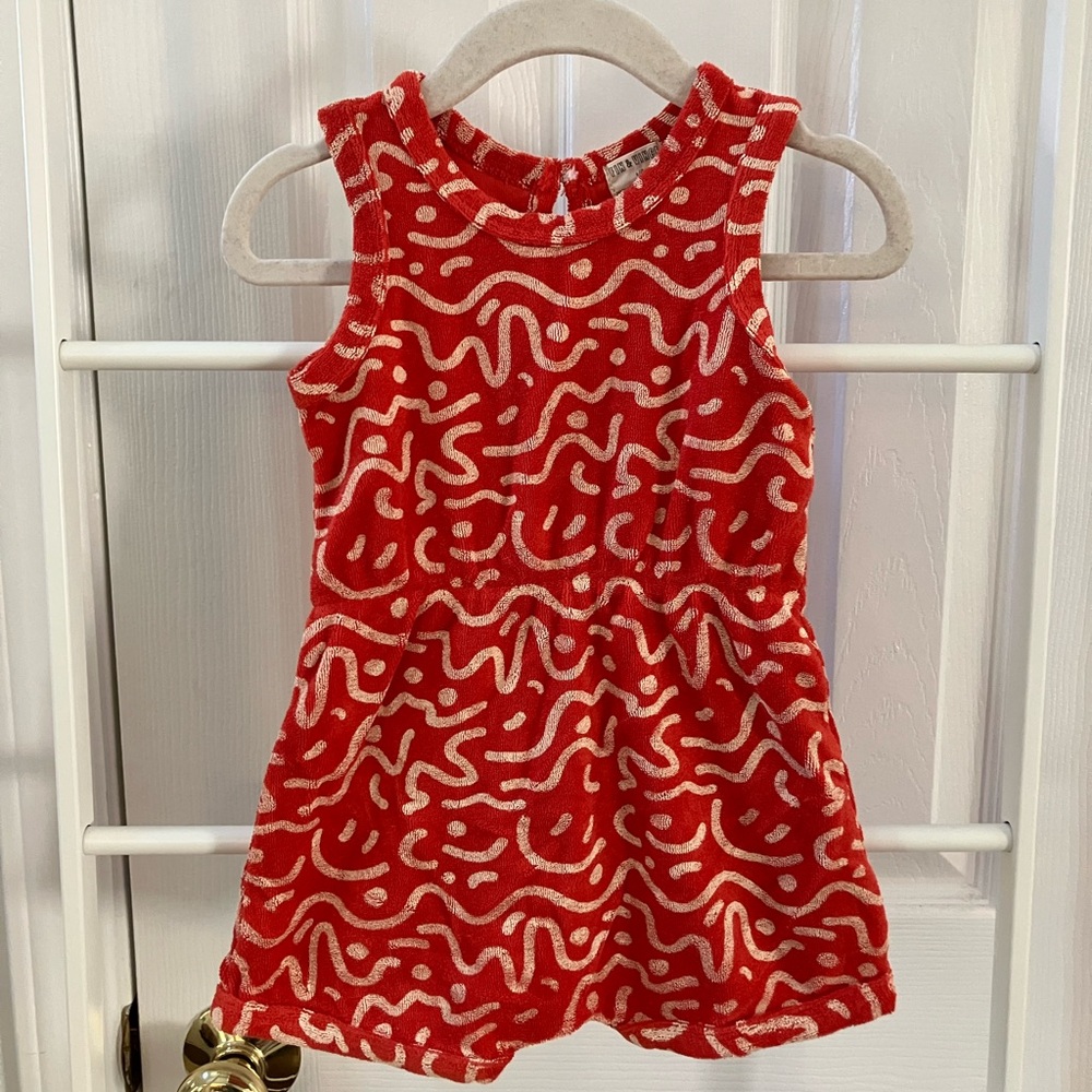 Brand New Fin + Vince Red Toweling Jumpsuit 6-12m